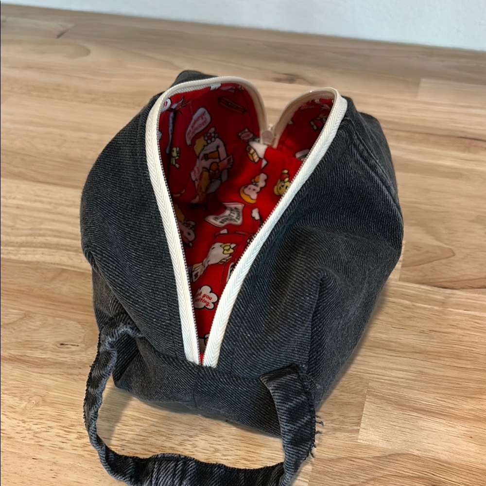 Black denim with Hello Kitty 100% cotton fabric lining inside make up pouch